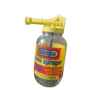 Ortho Lawn Sprayer Vintage Glass Jar Yellow Metal Top